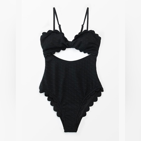 CUPSHE Women's One Piece Swimsuit Sexy Black Cutout Scallop Trim Sz L - Picture 4 of 7